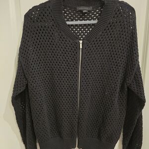 Sanctuary Black Crochet Sweater Dark Cottagecore Dark Feminine XL Zip Up